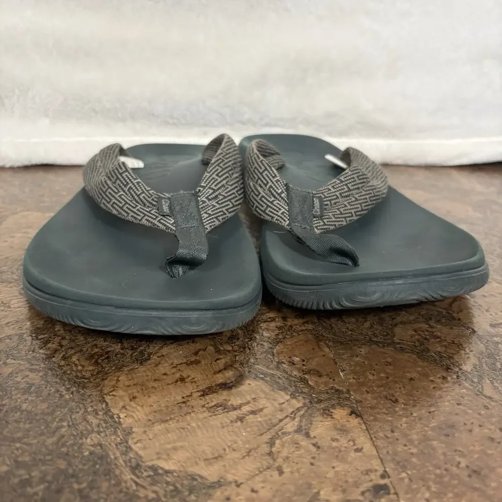 Chaco Mens Size 12 Thong Sandals Green Taupe Cushioned Footbed Outdoor Comfort